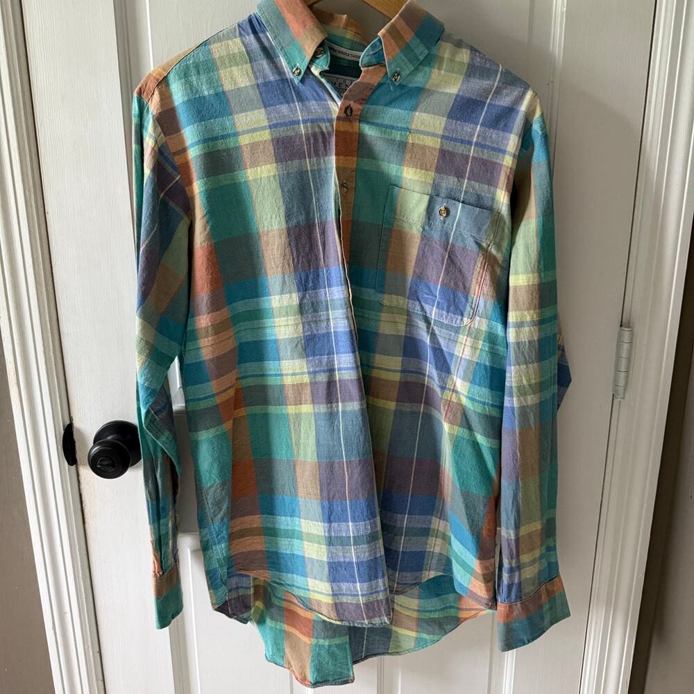 Vintage Sears Madras Plaid Shirt 100% Cotton Button Down Men's L